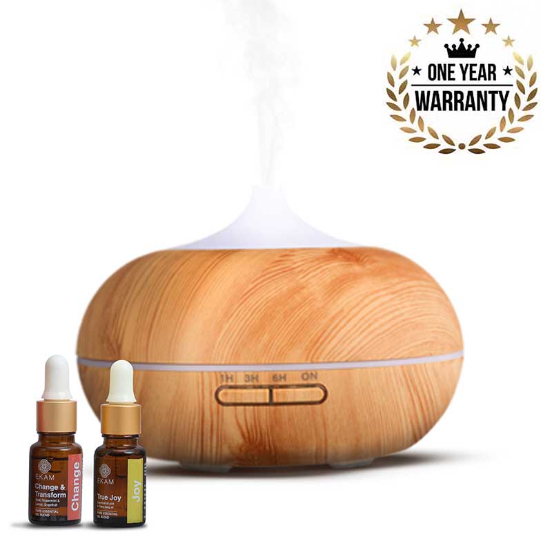 Aroma Diffuser - Model: YX-024 Light Wooden with Free True Joy and Change &amp; Transform Wellness Oils