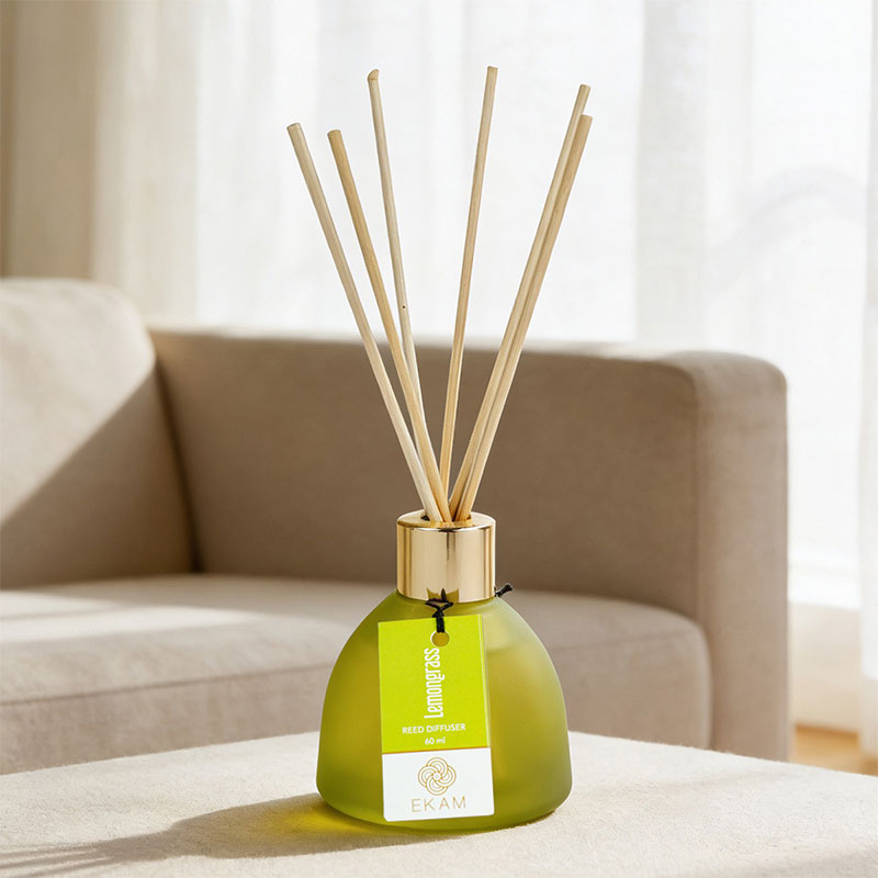 Lemongrass Frosted Glass Reed Diffuser Set for Home, 60 ml