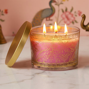 Rose Scented 3 Wick Candle, 213 g| Festive Pink Haveli Collection, 2025-26