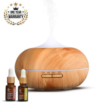 Aroma Diffuser - Model: YX-024 Light Wooden with Free True Joy and Change &amp; Transform Wellness Oils