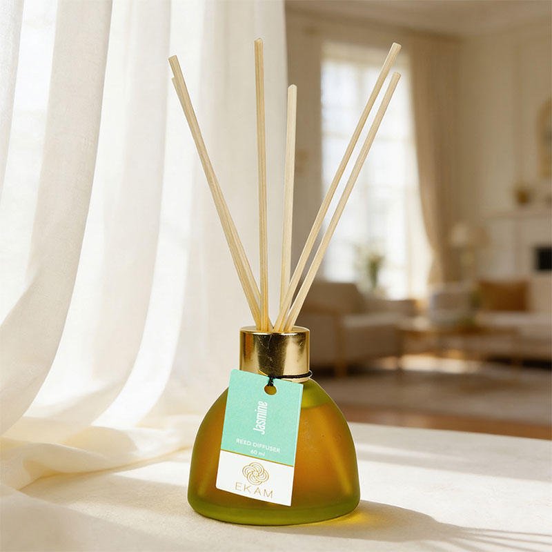Jasmine Frosted Glass Reed Diffuser Set for Home, 60 ml