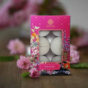 Pack of 6 Tea Light Candles | Rose &amp; Lilly Scent