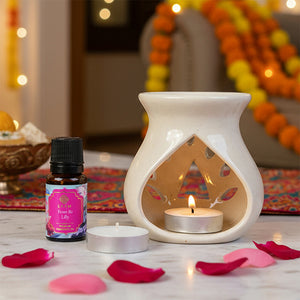 Rose &amp; Lily Ceramic Oil Warmer Gift Set
