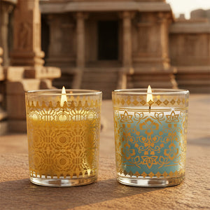 Pack of 2 Scented Votive Candles| Mogra, Temple Bloom| Festive Stone Palace Collection, 2025-26