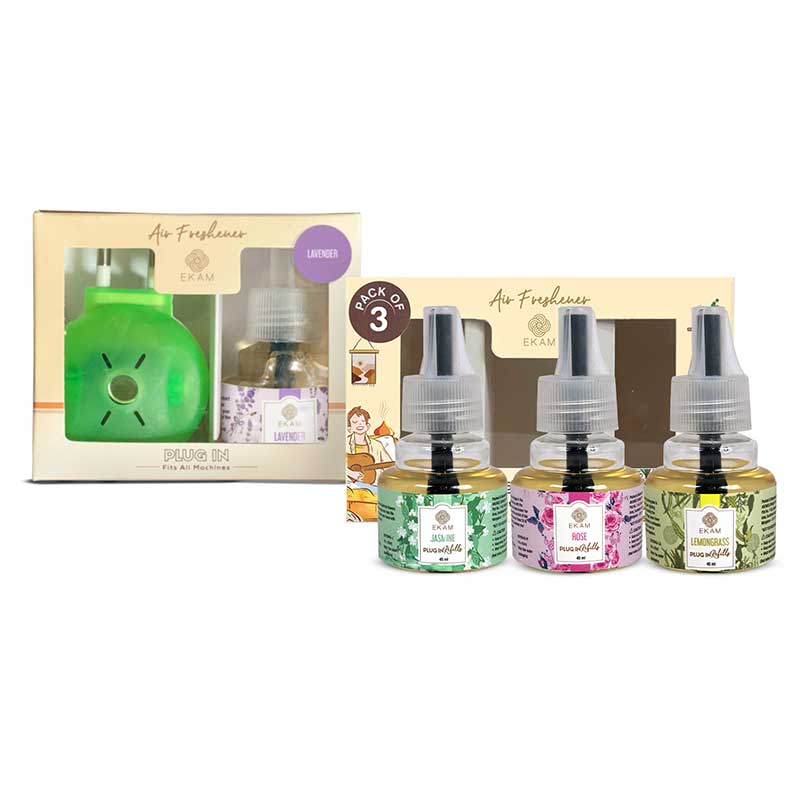 Lavender Scented Plug In Kit and 3-pack Refill Combo of Rose, Lemongrass, &amp; Jasmine Fragrances