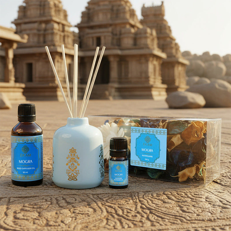 Mogra Scented Reed Diffuser &amp; Potpourri Gift Set| Festive Stone Palace Collection, 2025-26