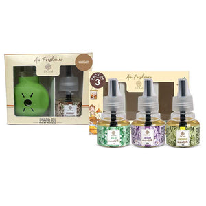 Mahogany Scented Plug In Kit and 3-pack Refill Combo of Lemongrass, Lavender & Jasmine Fragrances