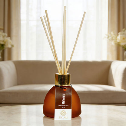 Mahogany Frosted Glass Reed Diffuser Set for Home, 60 ml