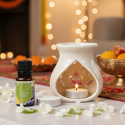 Jasmine &amp; Freesia Ceramic Oil Warmer Gift Set