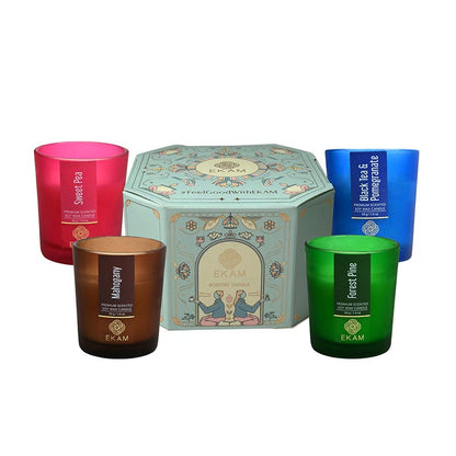 4 Pack Candles Gift Set| Black Tea &amp; Pomegranate, Sweet Pea, Forest Pine, Mahogany