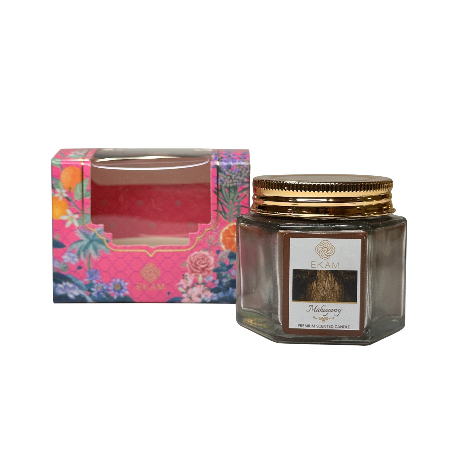 EKAM Mahogany Scented Hexa Jar Candle