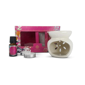 Rose &amp; Lily Ceramic Oil Warmer Gift Set