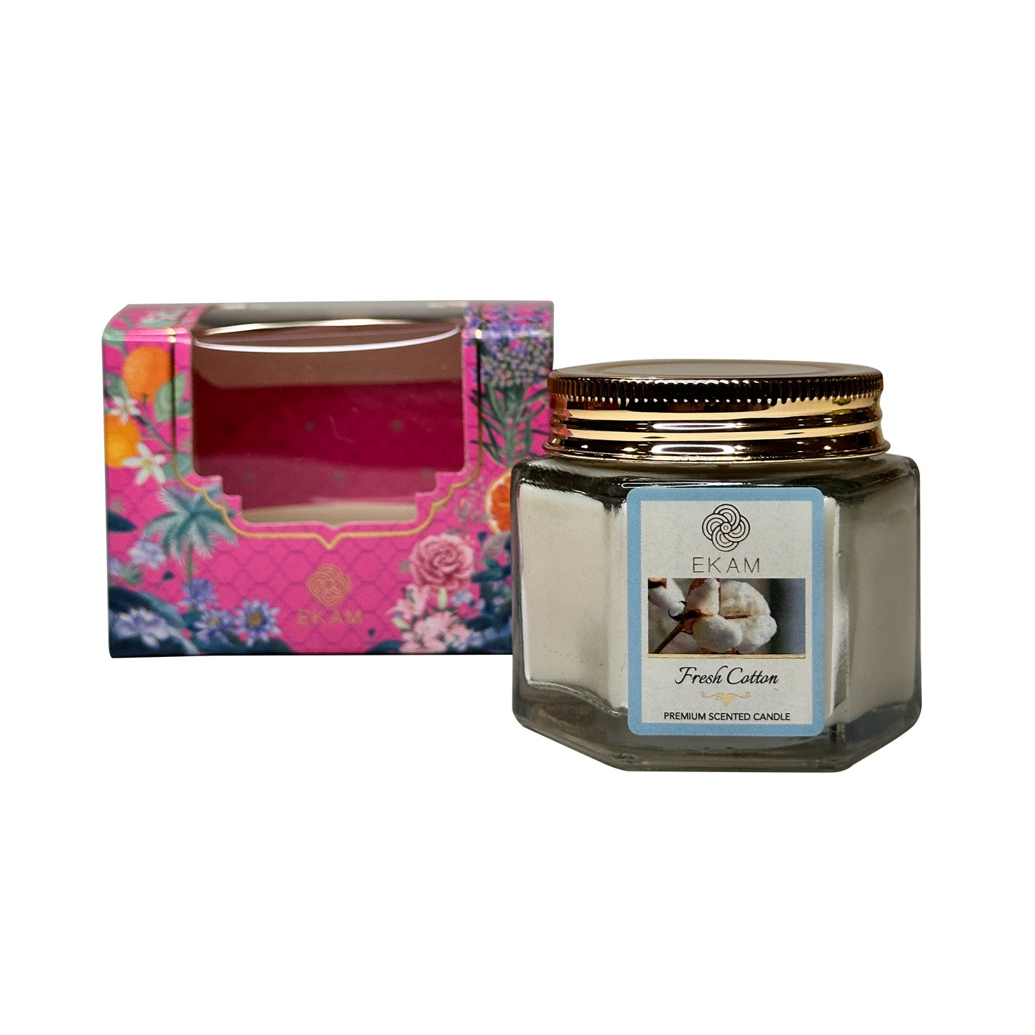 EKAM Fresh Cotton Scented Hexa Jar Candle