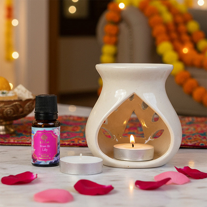 Rose &amp; Lily Ceramic Oil Warmer Gift Set