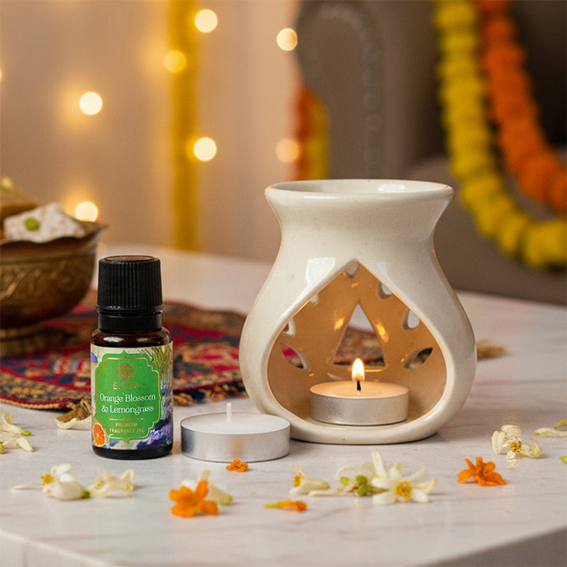 Orange Blossom &amp; Lemongrass Ceramic Oil Warmer Gift Set