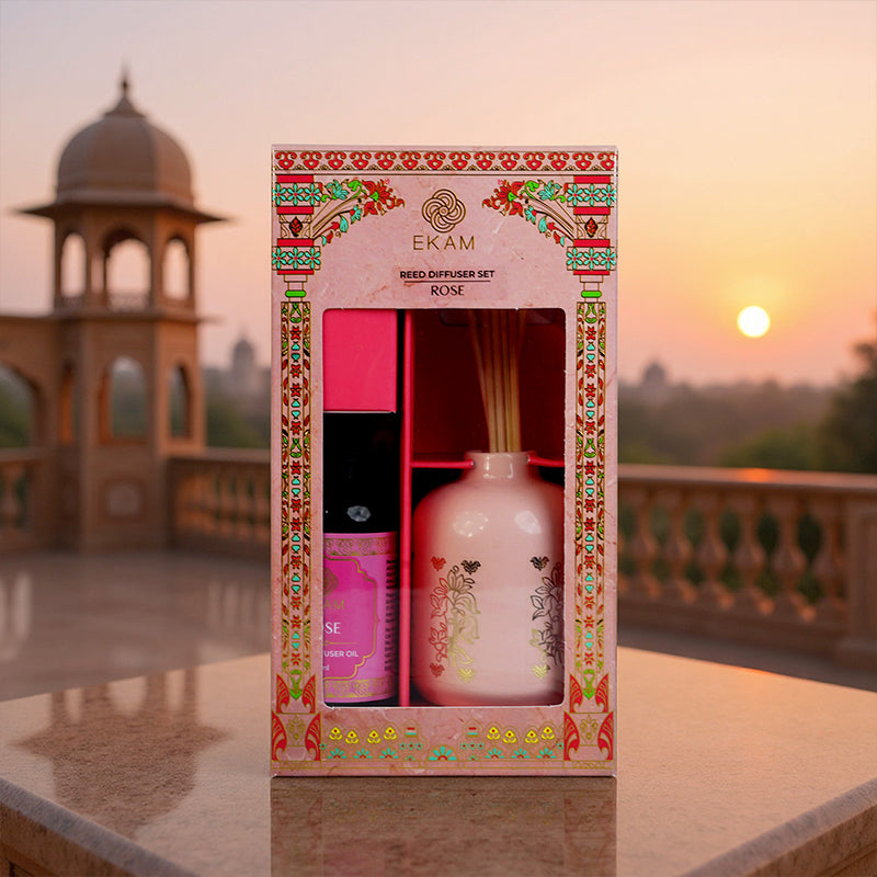 Rose Scented Reed Diffuser Gift Set| Festive Pink Haveli Collection, 2025-26