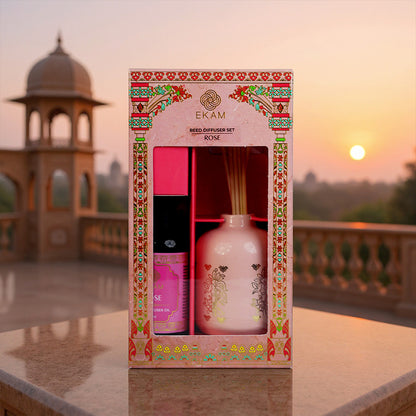 Rose Scented Reed Diffuser Gift Set| Festive Pink Haveli Collection, 2025-26