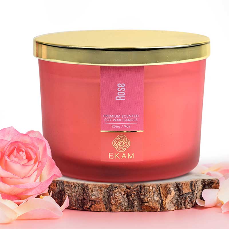 Rose Scented 3 Wick Candle Jar and Black Tea &amp; Pomegranate Scented 3 Wick Refill Candle Combo