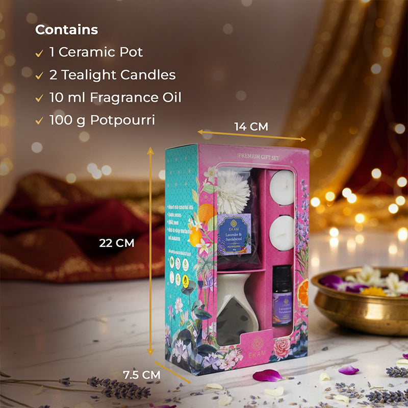 Lavender &amp; Sandalwood Ceramic Oil Warmer &amp; Potpourri Gift Set