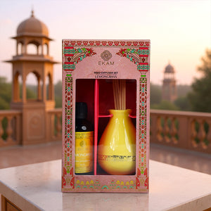 Lemongrass Scented Reed Diffuser Gift Set| Festive Pink Haveli Collection, 2025-26