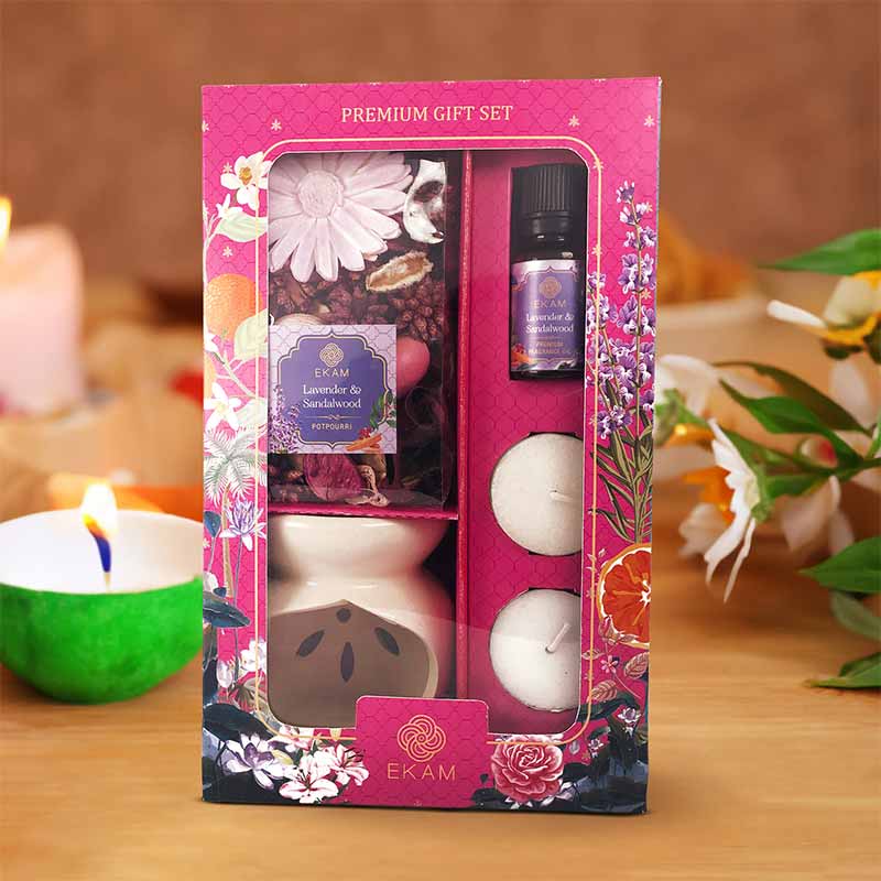 Ceramic Oil Warmer &amp; Potpourri Gift Set | Lavender &amp; Sandalwood Scent