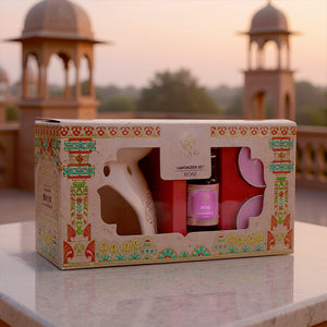 Rose Scented 10 ml Aroma Oil Warmer Set | Festive Pink Haveli Collection, 2025-26