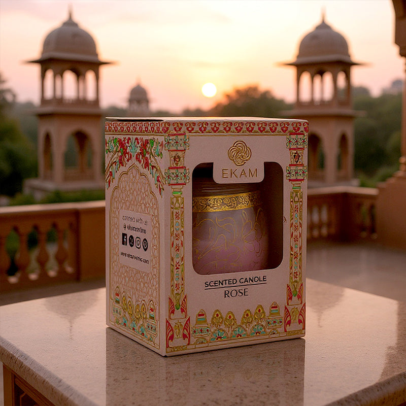 Rose Scented Jar Candle, 28.5 g | Festive Pink Haveli Collection, 2025-26