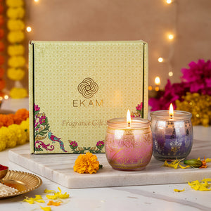 Pack of 4 Scented Jar Candles | Lavender, Lemongrass, Mogra, and Rose| Festive Gift Box