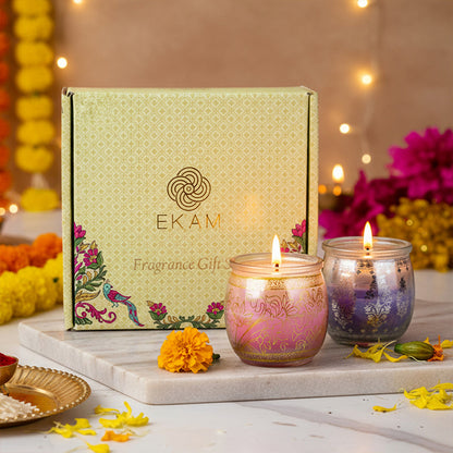 Pack of 4 Scented Jar Candles | Lavender, Lemongrass, Mogra, and Rose| Festive Gift Box