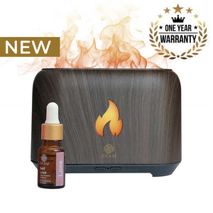 YX 1807 Dark Wood Flame Aroma Diffuser with Self Love Wellness Blend