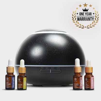 Aroma Diffuser with True Joy, Inner Strength, Be Calm, and Self Love Wellness Oils (GX-17K Black)