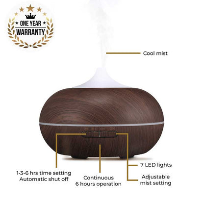 Aroma Diffuser - Model: YX-025 Dark Wooden with Free True Joy and Change &amp; Transform Wellness Oils