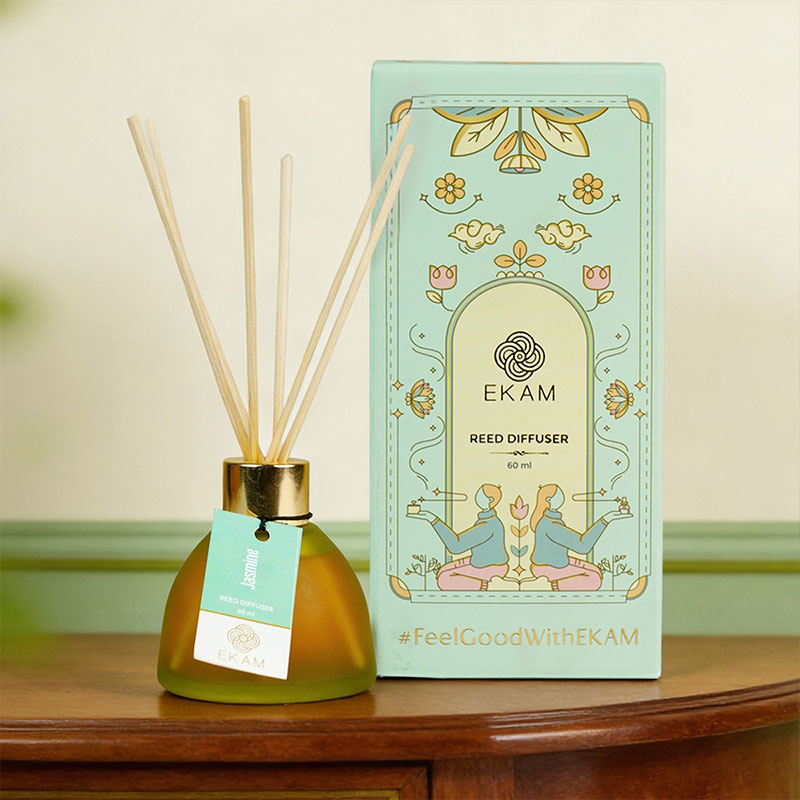 Jasmine Frosted Glass Reed Diffuser Set for Home, 60 ml