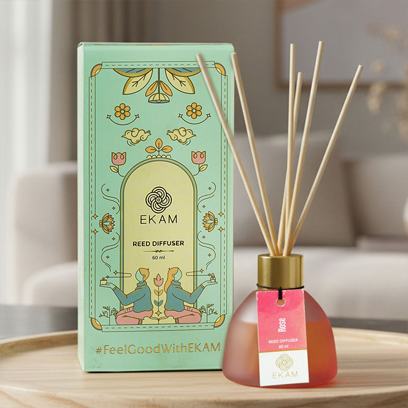 Rose Frosted Glass Reed Diffuser Set for Home, 60 ml