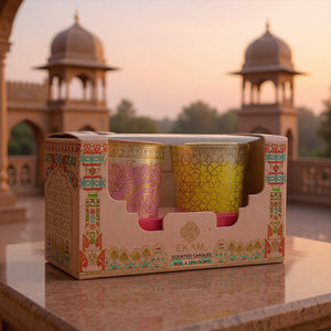 Pack of 2 Scented Votive Candles| Lemongrass, Rose| Festive Pink Haveli Collection, 2025-26