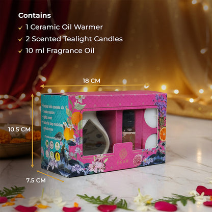 Cedar &amp; Mahogany Ceramic Oil Warmer Gift Set