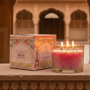 Rose Scented 3 Wick Candle, 213 g| Festive Pink Haveli Collection, 2025-26