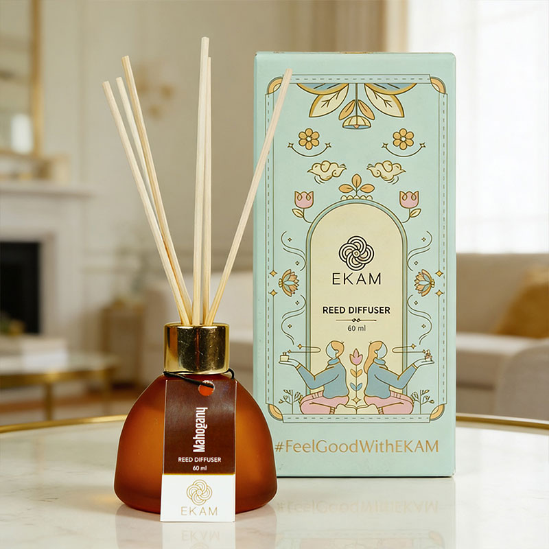 Mahogany Frosted Glass Reed Diffuser Set for Home, 60 ml