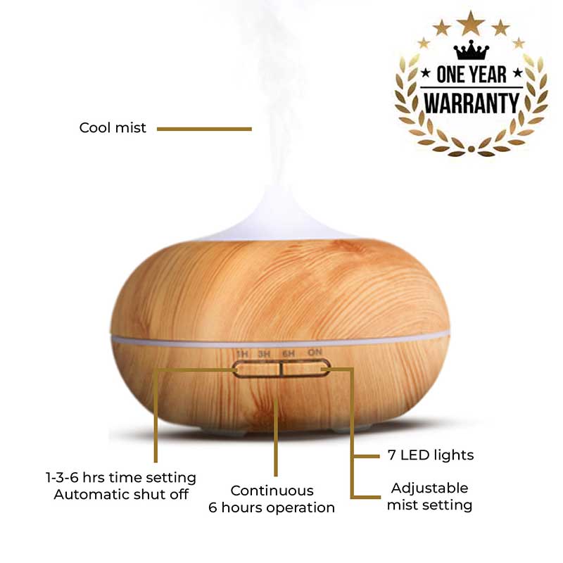 Aroma Diffuser - Model: YX-024 Light Wood with Free True Joy, Change &amp; Transform, Be Calm, and Self Love Wellness Oils