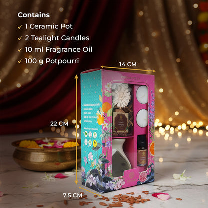 Cedar &amp; Mahogany Ceramic Oil Warmer &amp; Potpourri Gift Set