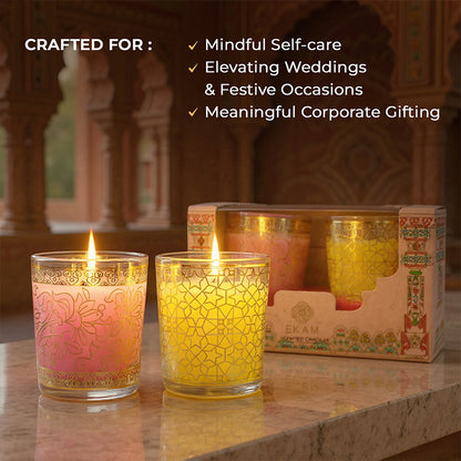 Pack of 2 Scented Votive Candles| Lemongrass, Rose| Festive Pink Haveli Collection, 2025-26