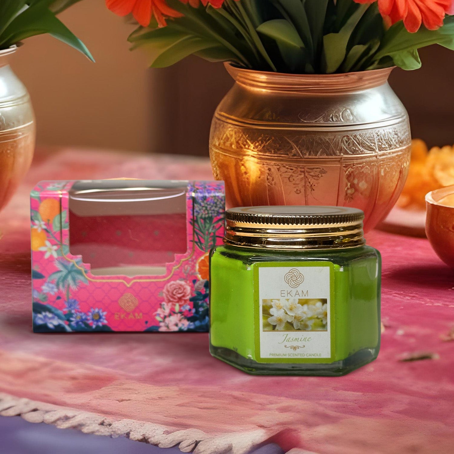 EKAM Jasmine Scented Hexa Jar Candle