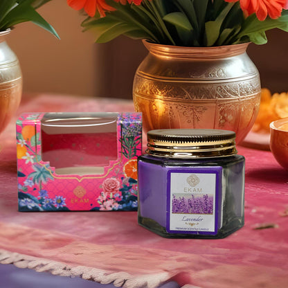 EKAM Lavender Scented Hexa Jar Candle