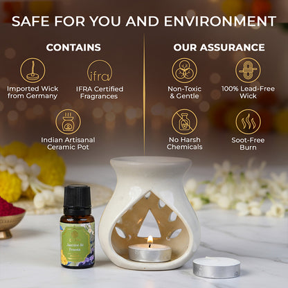 Jasmine &amp; Freesia Ceramic Oil Warmer Gift Set