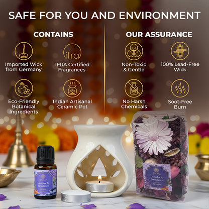 Lavender &amp; Sandalwood Ceramic Oil Warmer &amp; Potpourri Gift Set