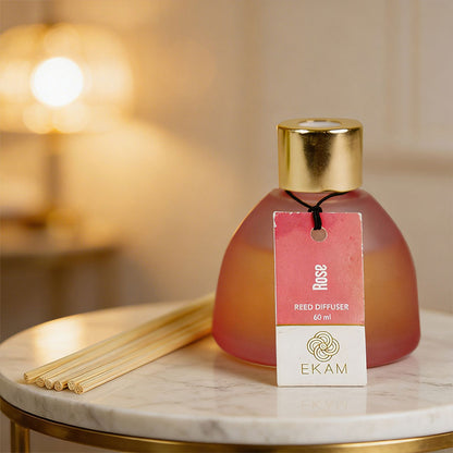 Rose Frosted Glass Reed Diffuser Set for Home, 60 ml