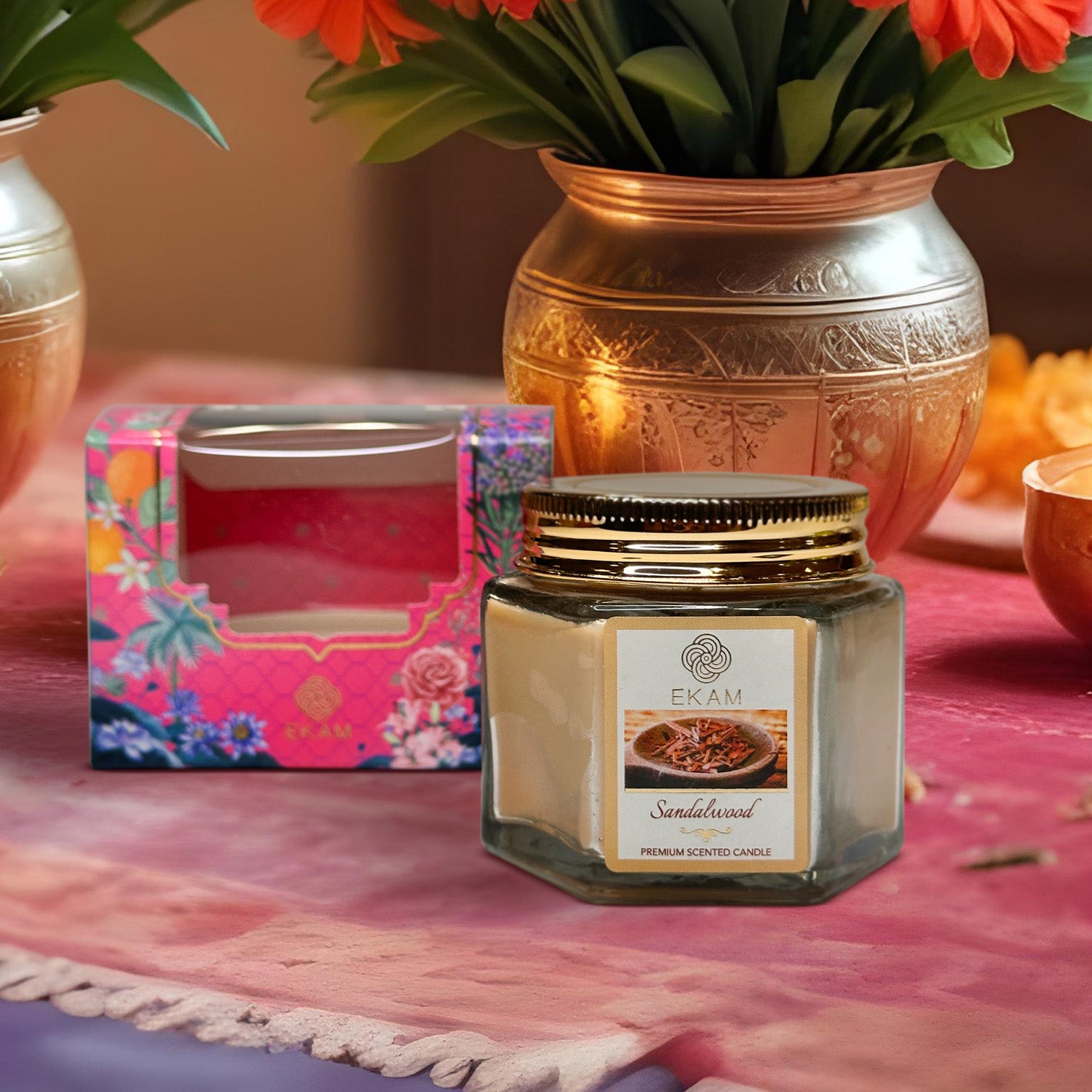 EKAM Sandalwood Scented Hexa Jar Candle