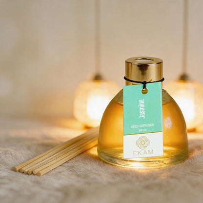 Jasmine Frosted Glass Reed Diffuser Set for Home, 60 ml