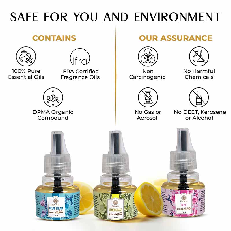 Pack of 3 Scented Air Freshener Plug-In Refill | Ocean Dream, Rose &amp; Lemon Grass | 45 Ml Each