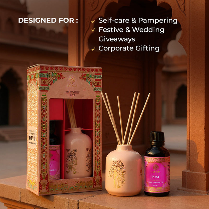 Rose Scented Reed Diffuser Gift Set| Festive Pink Haveli Collection, 2025-26